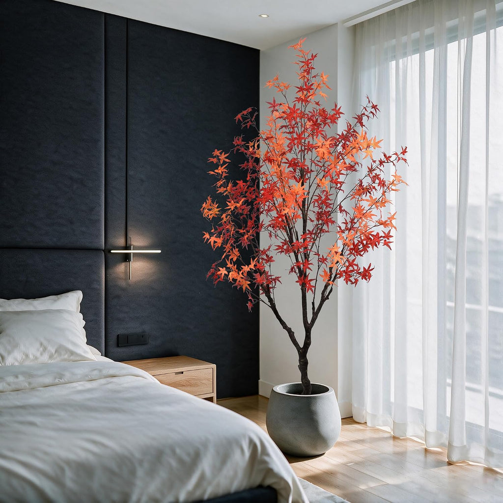 Maple Tree 7FT - Large Faux Plant Indoor with Orange Red Leaves & Realistic Trunk, 84" Tall Fake Autumn Maple Tree