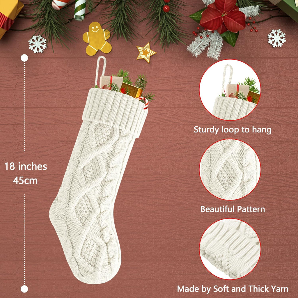 Christmas Stockings 20 Inch Burgundy, Ivory, Khaki Cable Knit Xmas Stockings for Family Christmas Decoration, 6 Pack