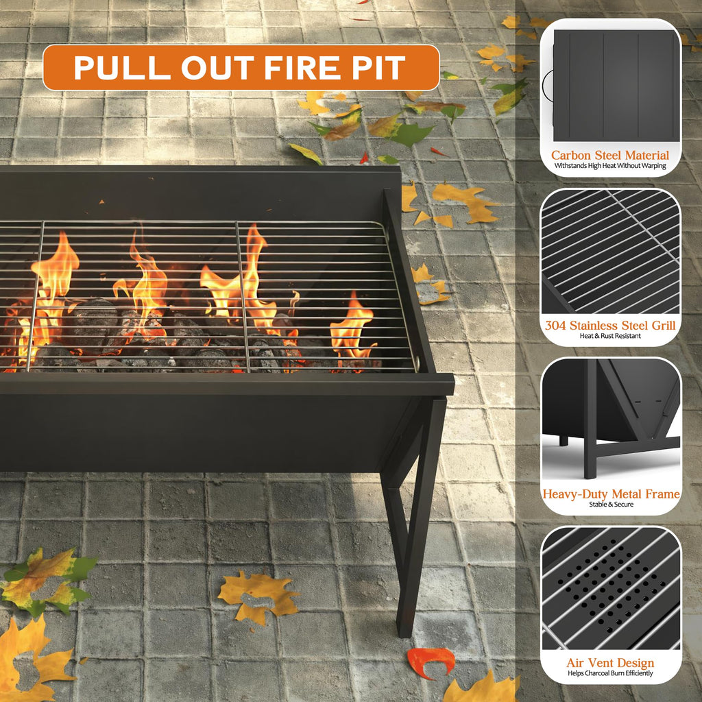 Outdoor Fire Pits with Poker, Square Wood Burning Firepit Bowl