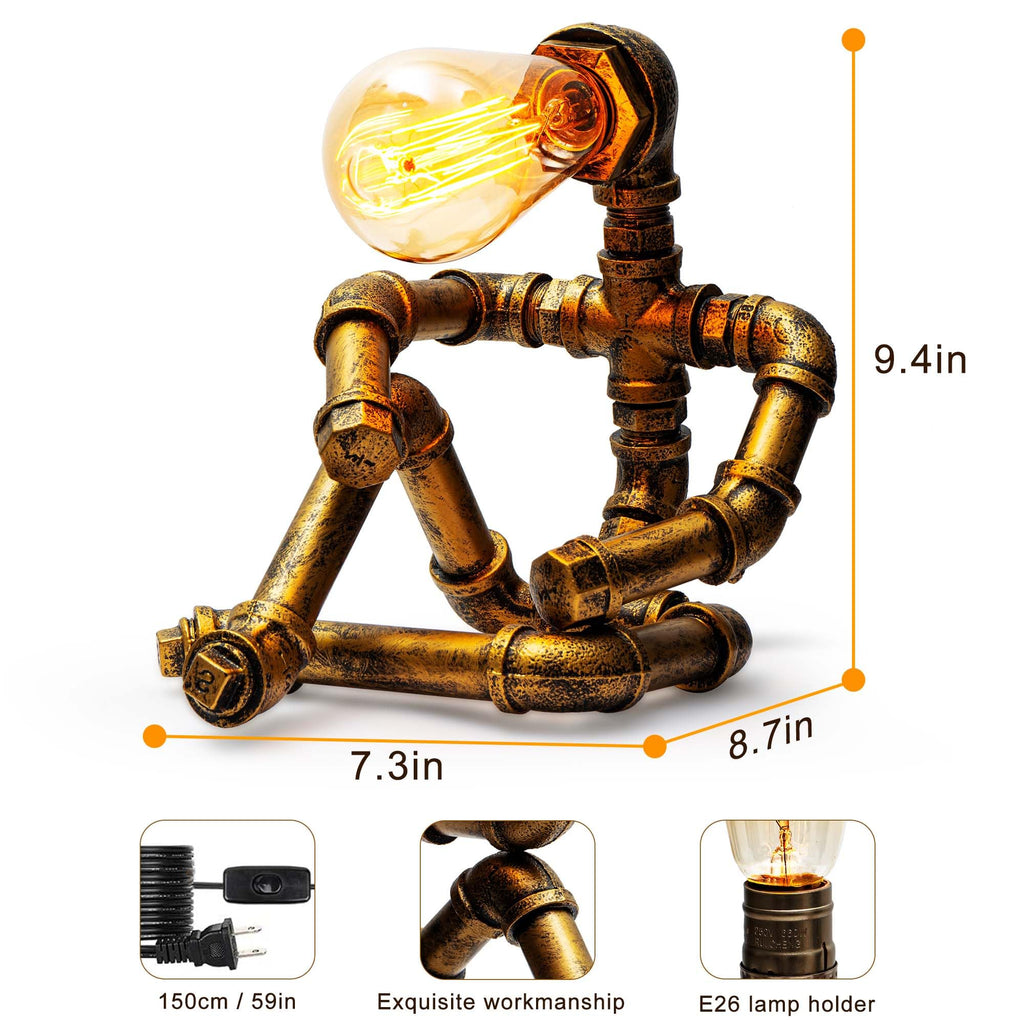 Steampunk Table Lamp, Vintage Industrial Metal Robot Table lamp, Water Pipe Table Lamp, Steam Punk Pipe Lamp Style