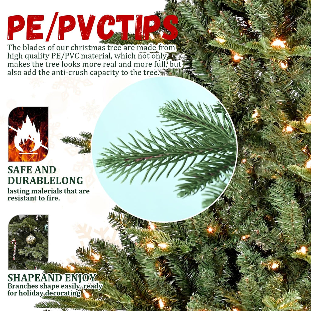 Full Christmas Tree with 900 UL Lights, PE/PVC Branches, Green