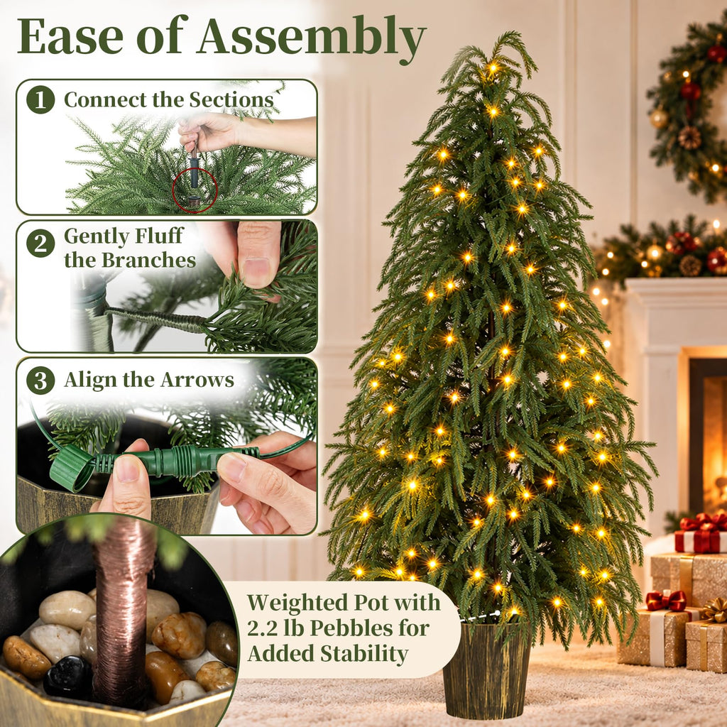 5 ft Norfolk Pine Christmas Tree for Outdoor Porch, Pre Lit
