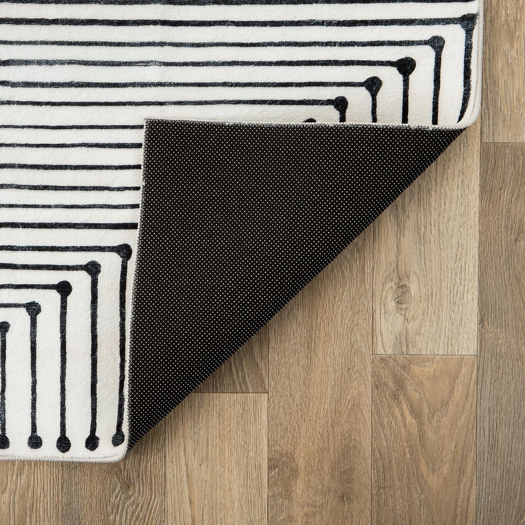 Bohemian Stripes Non-Slip Washable Runner Rug Ivory