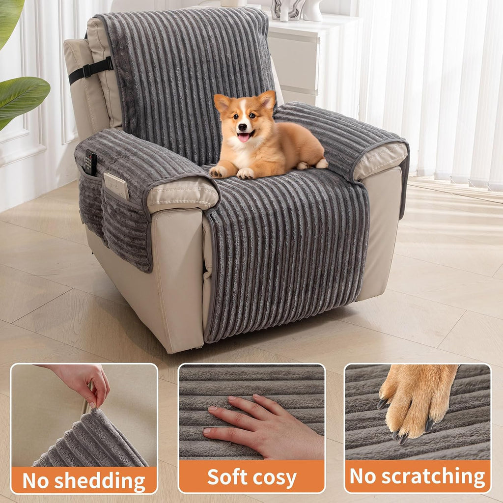 Faux Fur Recliner Chair Covers Non-Slip Waterproof Recliner Covers That Stay in Place Warm Thick Lazy Boy Recliner
