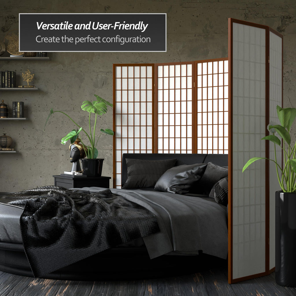6 ft. Tall Window Pane Shoji Screen - Walnut - 5 Panels