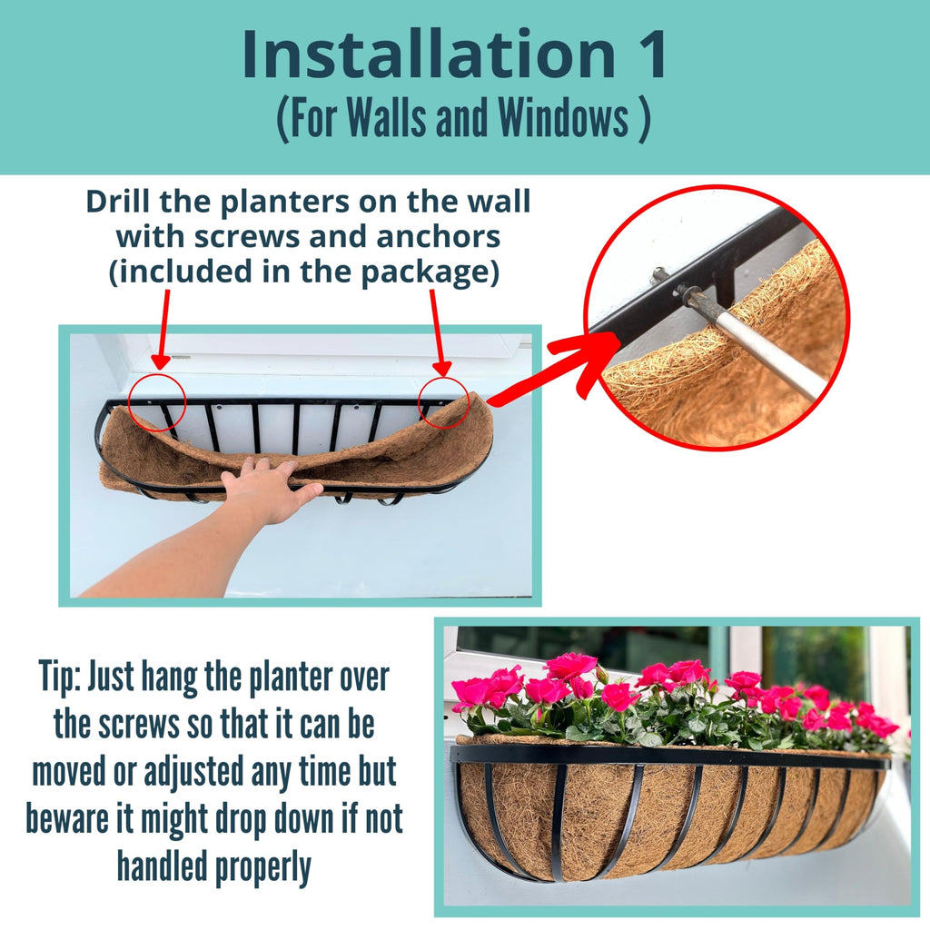 LaLaGreen Deck Railing Planter Boxes - 30 Inch, 4 Pack Wall Planters for Outdoor Plants, Window Flower Boxes Deck