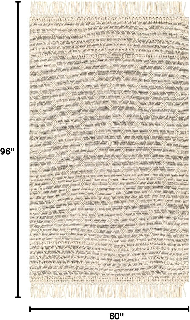 Erica Wool Living Room, Bedroom Area Rug - Geometric Diamond Trellis Border - Traditional Transitional Scandinavian