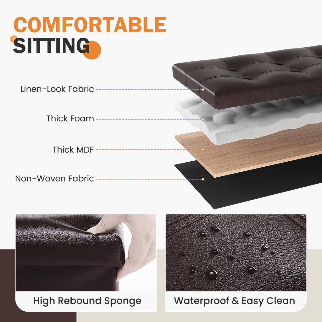 Folding Storage Ottoman Bench, Faux Leather Footrest Couch, 30 inch Storage Bench with Padded Seat Hallway, Holds up