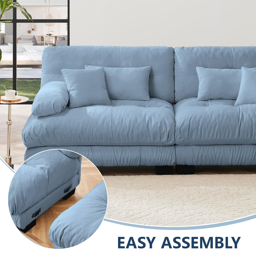Loveseat Modular Sectional Sofa, U Shaped Couch with 2 Ottoman, Light blue