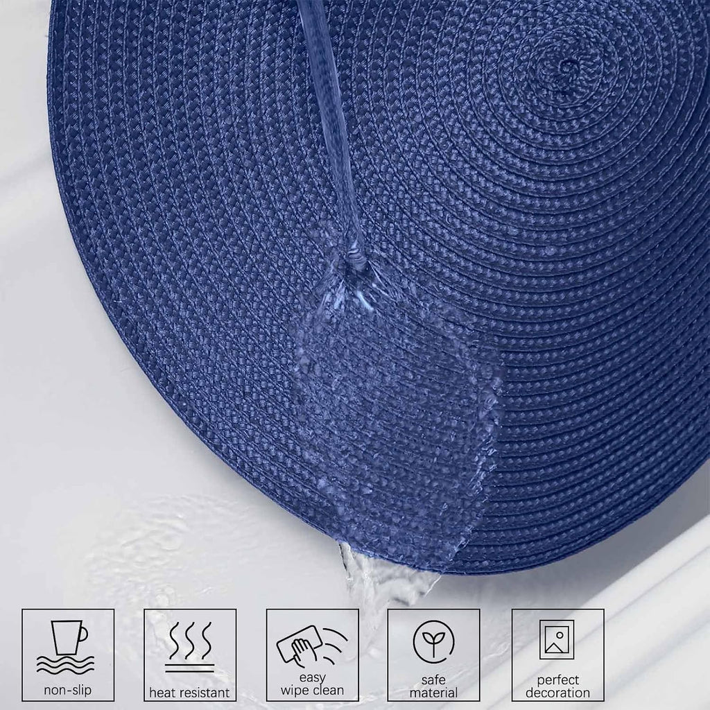 Round Placemats Heat Resistant Washable Non-Slip Woven Braided Table Mats for Dining Table Kitchen & Home - Set of 6