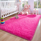 2x3 Fluffy Shag Area Rug, Soft Plush Fuzzy Carpet for Bedroom Kids Room Hot Pink