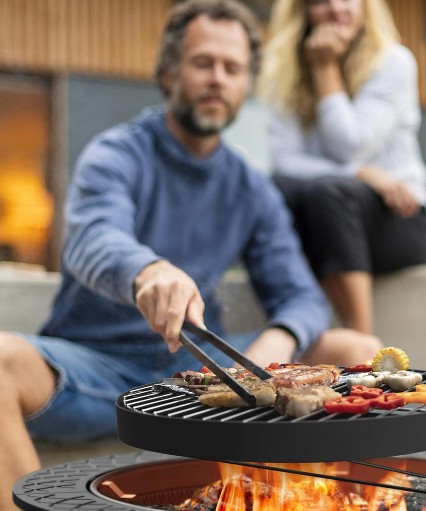 43 Inch Fire Pit with BBQ Grill, Wood Burning Fire Pits for Outside with Lid & Poker, Extra Large Heavy Duty Firepits