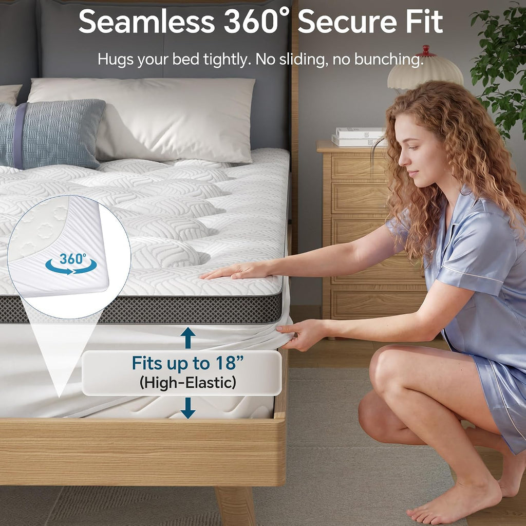 Queen Mattress Topper, Viscose Derived from Bamboo, Pillow Top | Breathable Mesh Sides, Shredded Memory Foam Blend