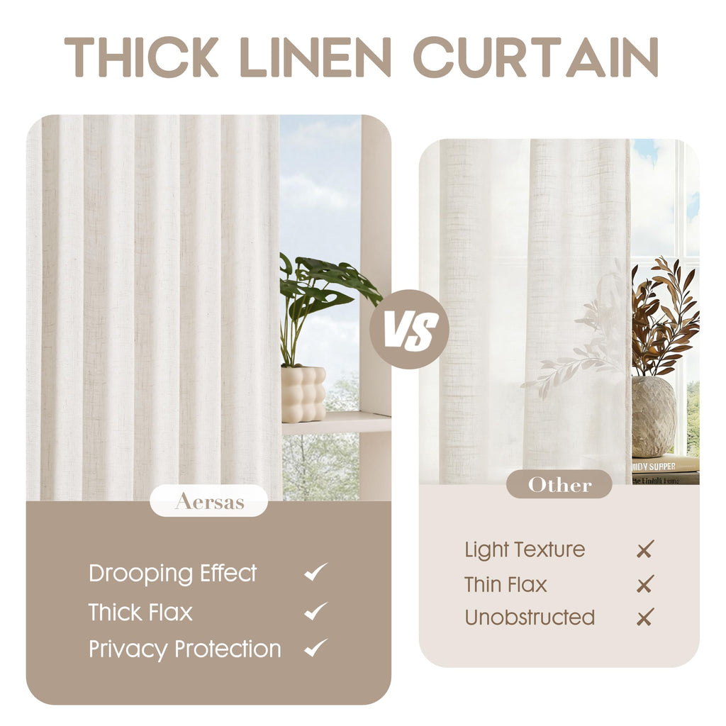 Extra Long Thick Linen Curtains 116 Inches Cream