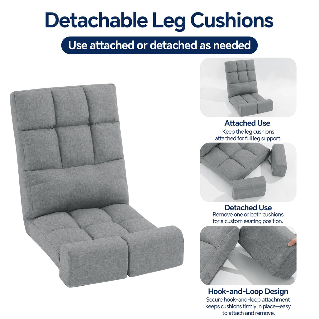 Floor Chair with Back Support and Movable Leg Cushions