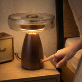 Aesthetic 9” Table Lamp Lamp with Wood Base, Stained Glass Shade, 3 Color Temperature