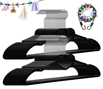 Plastic Hangers 50 Pack - Space Saving Cute Slim Hanger(Black)