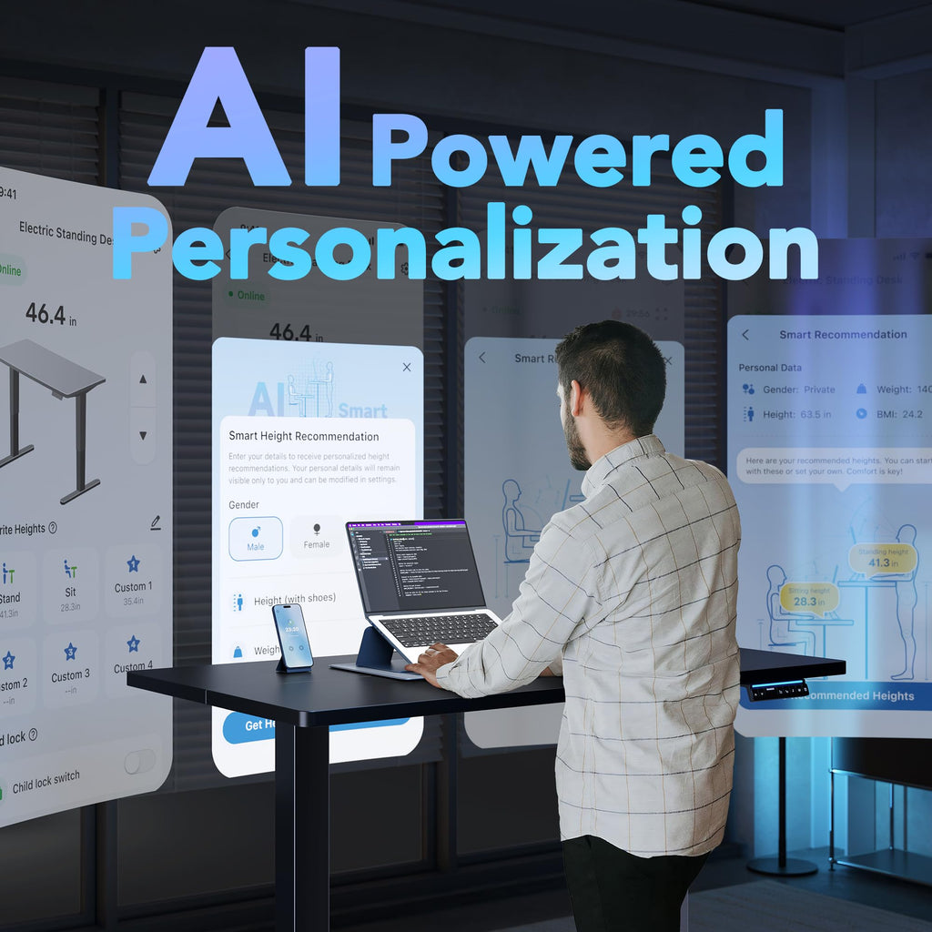AI-Powered Smart Electric Standing Desk, 32 Inch, Black