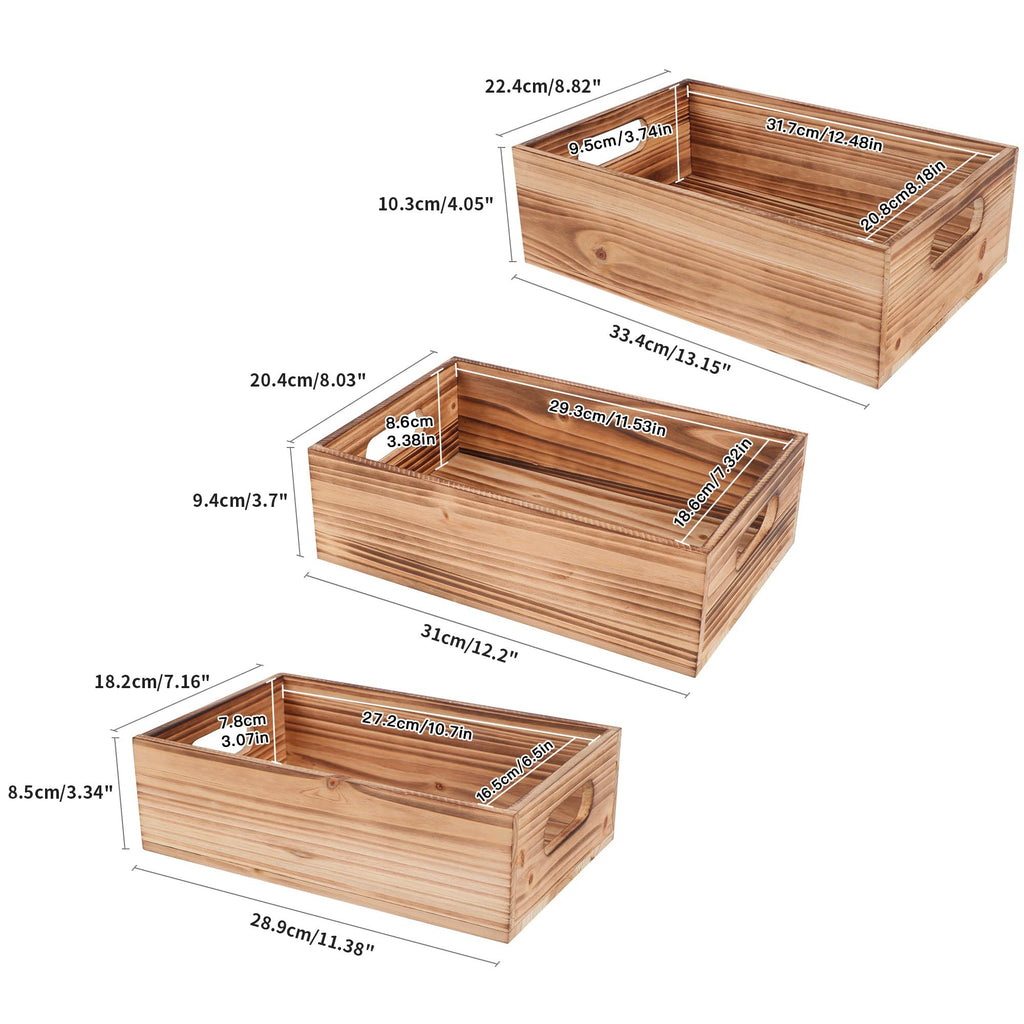 Wooden Crates for Display, Decorative Box Rustic, Rectangle Baskets Container