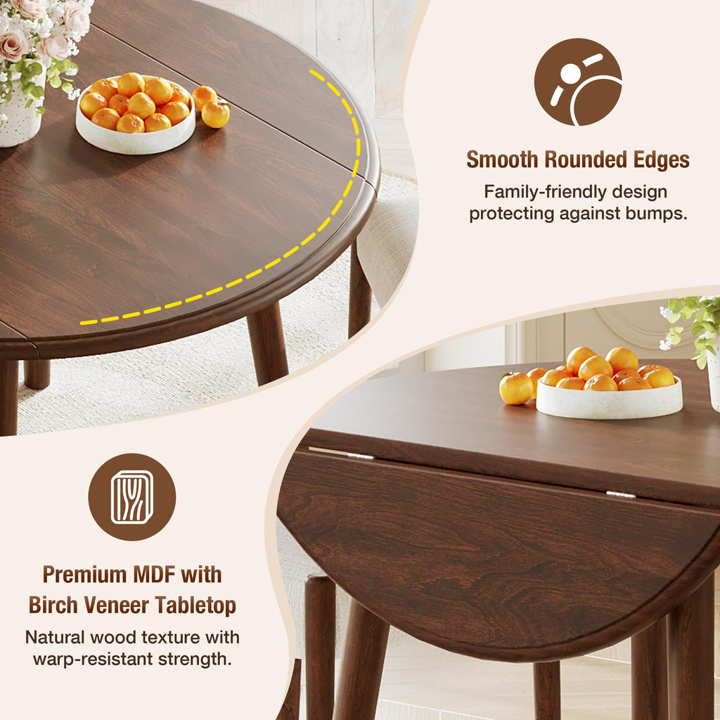 Wooden Round 26"- 42" Extendable Dining Table with Drop Leaf, Cherry
