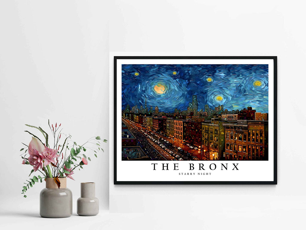 The Bronx Black Framed Art Print Poster, Van Gogh Starry Night Theme Black Framed Wall art Painting Decor, Art Home
