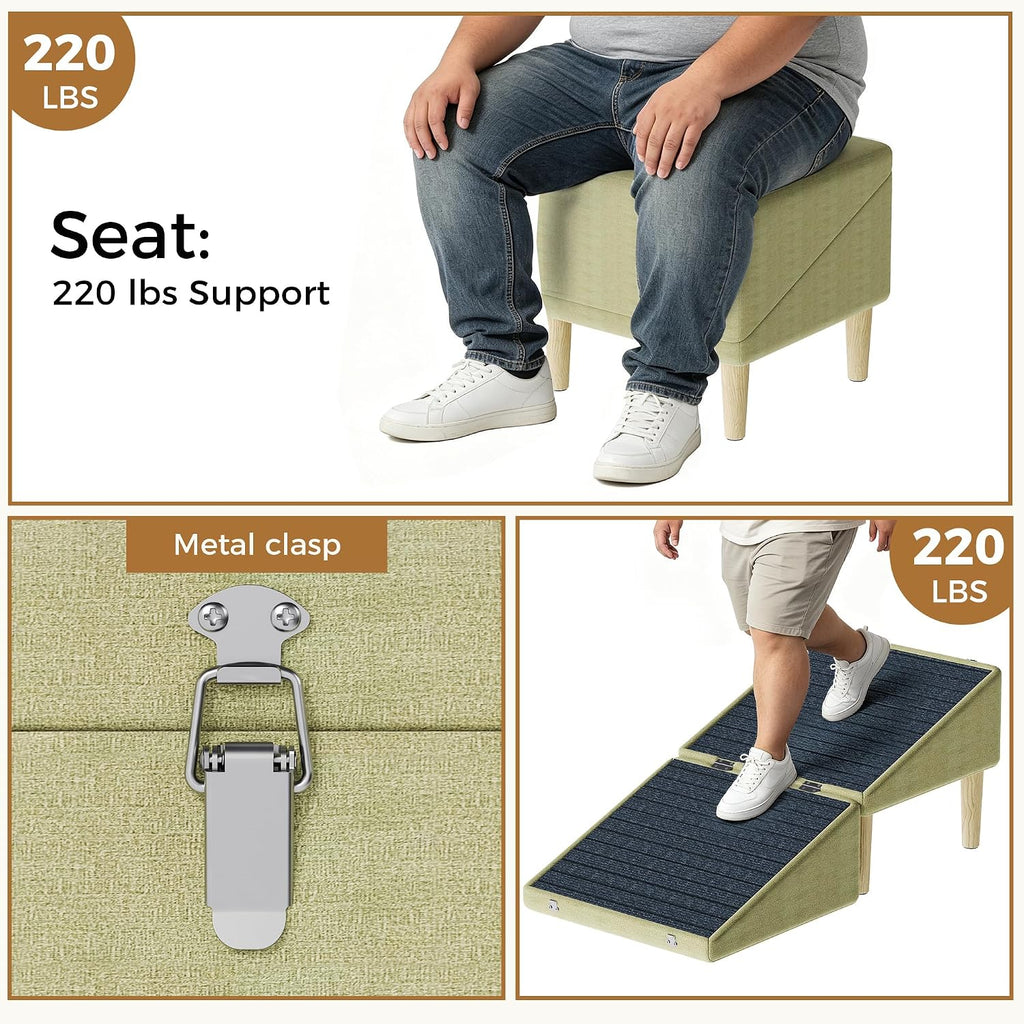 3-in-1 Dog Ramp Pet Stairs 18.5"x18.3"x18.1" with Hidden Storage Ottoman, Anti-Slip Steps for Small, Medium, Large