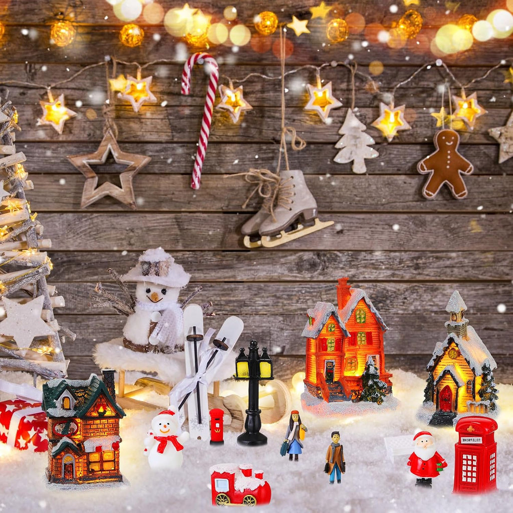 64 Pcs LED Christmas Village Houses Holiday Town Scene Set,Classic