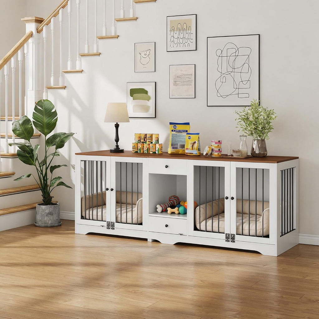 Dog Crate Furniture for 2 Dogs, Dog Crates for Large Dogs, White
