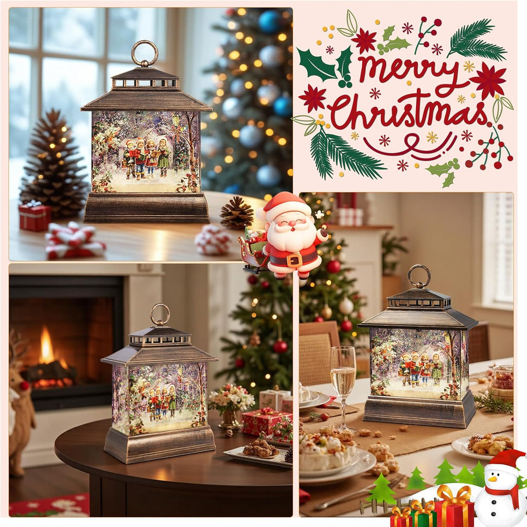 Christmas Snow Globe Lantern Water Glittering Lantern with 8 Songs & 6H Timer Romote Control Christmas Snow Globes