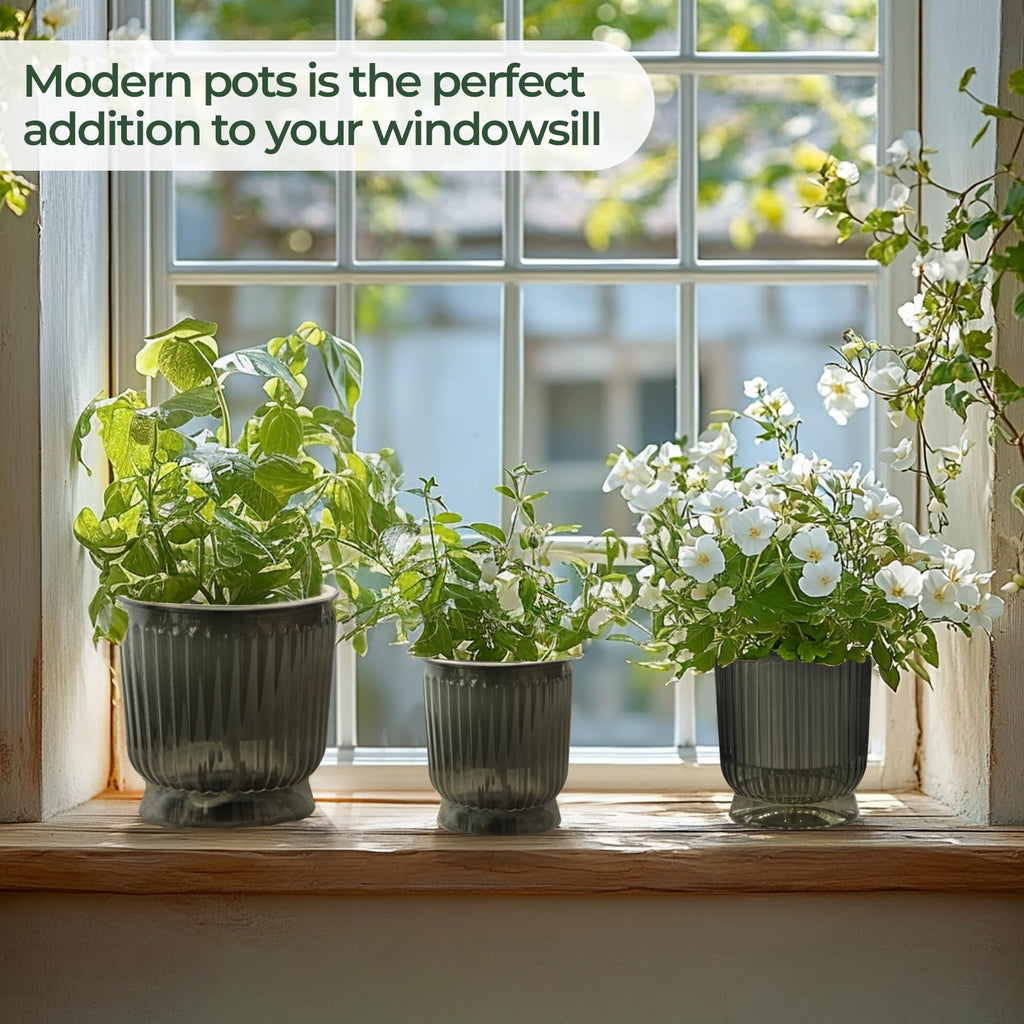 Self Watering Pots for Indoor Plants 4 Inch 4 Pack Planter Gray