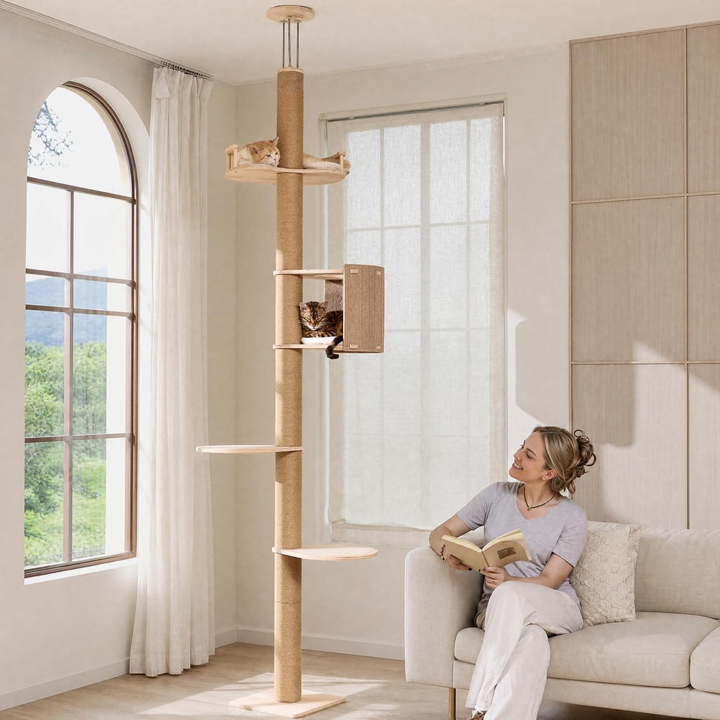 Floor to Ceiling Cat Tree, 78-108in (6.5-9ft) Adjustable Cat Tower