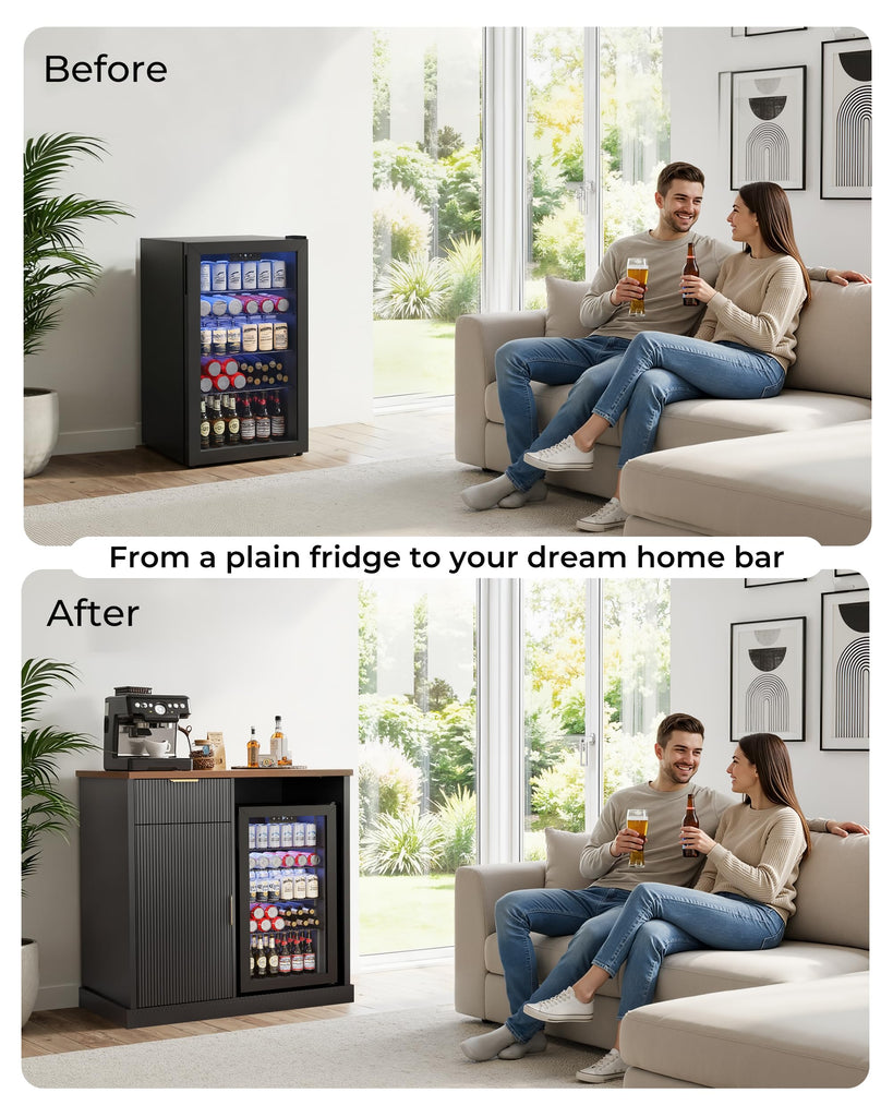 Fluted Coffee Bar with Fridge Space & Power Outlet, 39" Black