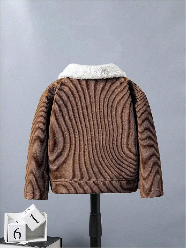 Boy's Button Up Corduroy Fleece Jacket Collared Outerwear Fall Winter Clothes