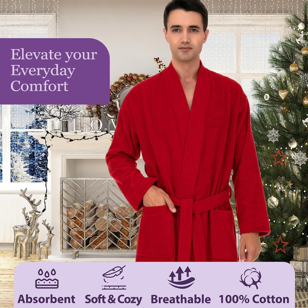 Mens Robe Cotton Terry Cloth Bathrobe Soft Towel Bath Robe for Men XS to 3X