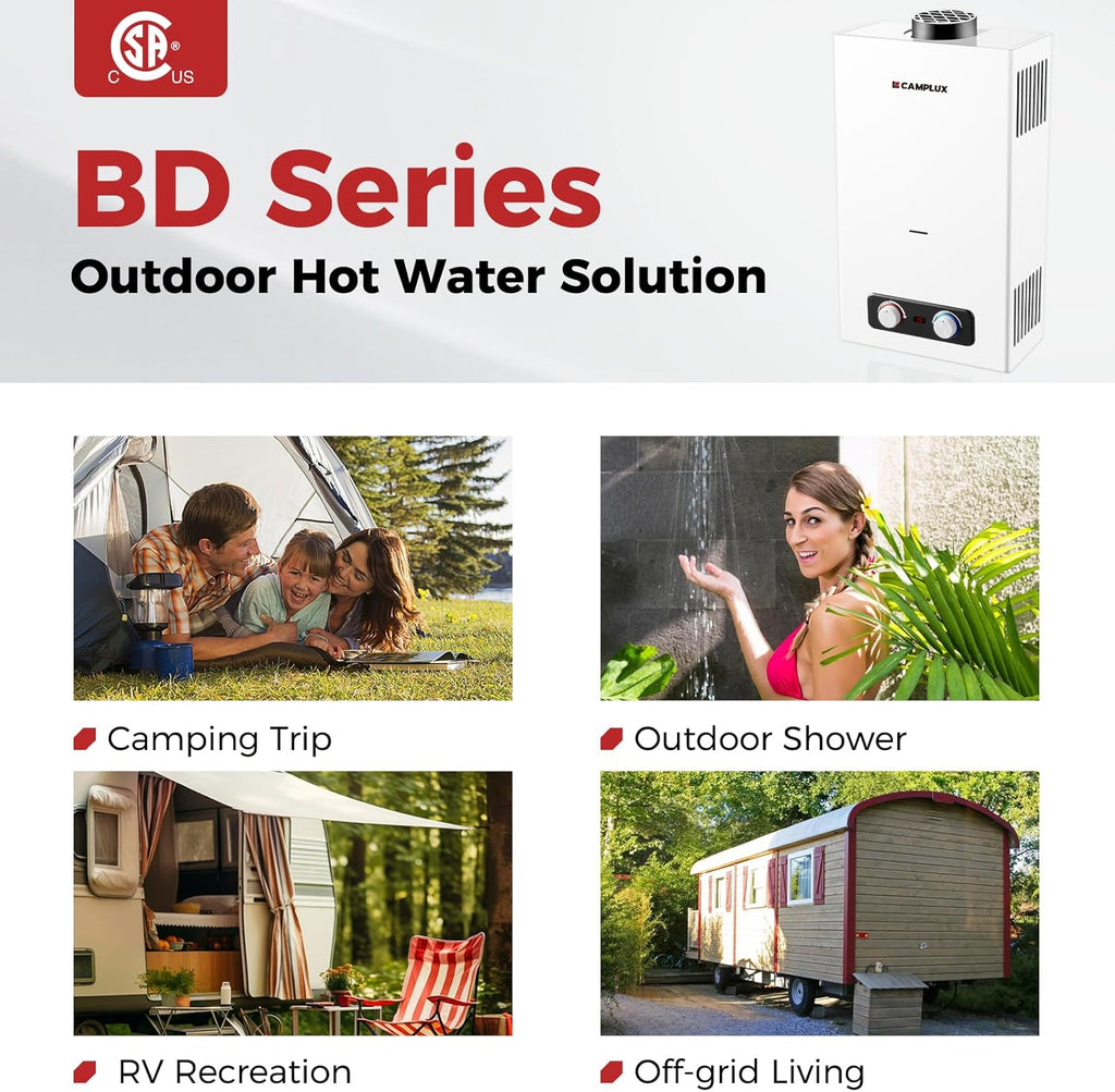 2.64 GPM Tankless Propane Water Heater, Portable Water Heater Outdoor with Overheating Protection, for Camping