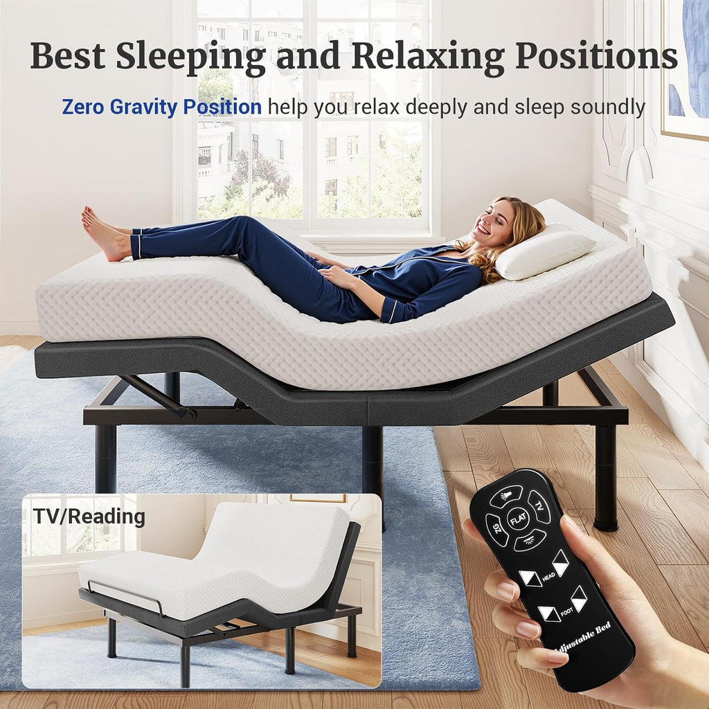 T450 Adjustable Bed Frame Queen with Remote, Ergonomic Adjustable Base with Head & Foot Incline, Zero Gravity