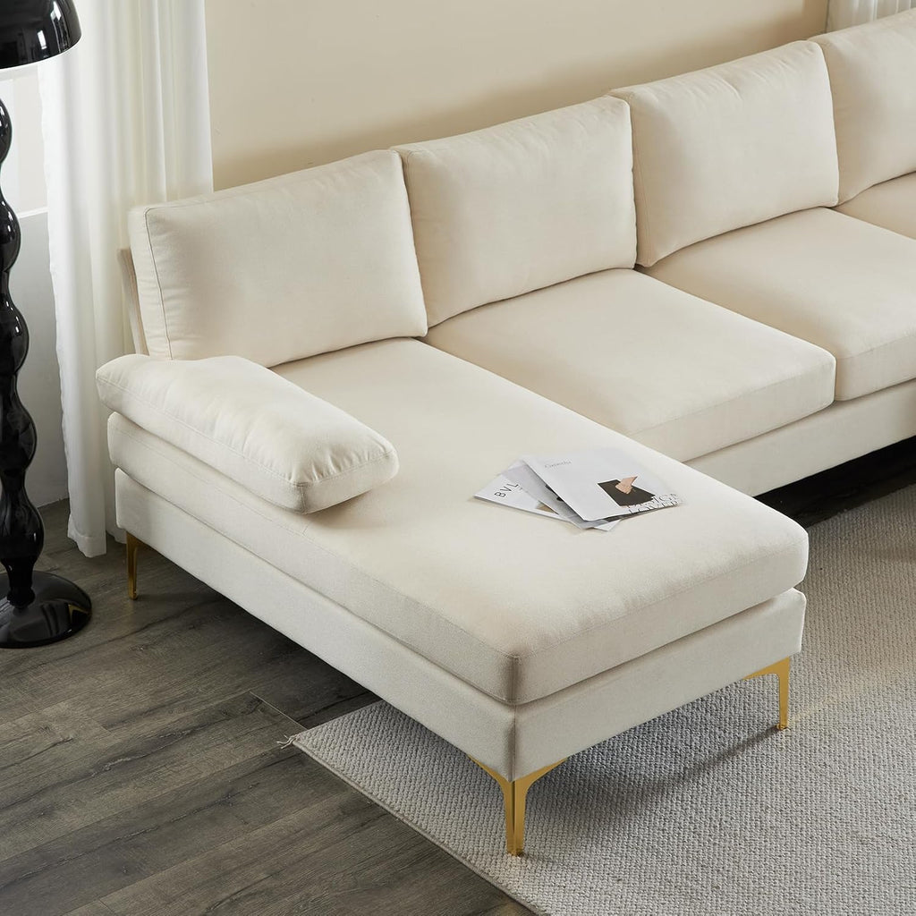 Karl home Convertible Sectional Sofa 110" U-Shape Sofa Couch 4-Seat Couch with Chaise Fabric Upholstered for Living