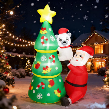 6.2FT Christmas Inflatable Tree with Santa Claus and Polar Bear, Animated Blow up Christmas Inflatable Tree with