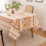 Waterproof Bohemian Tablecloth, 6-8 Foot Rectangle Fabric Orange Colorful Table Cloth with Soft Cott