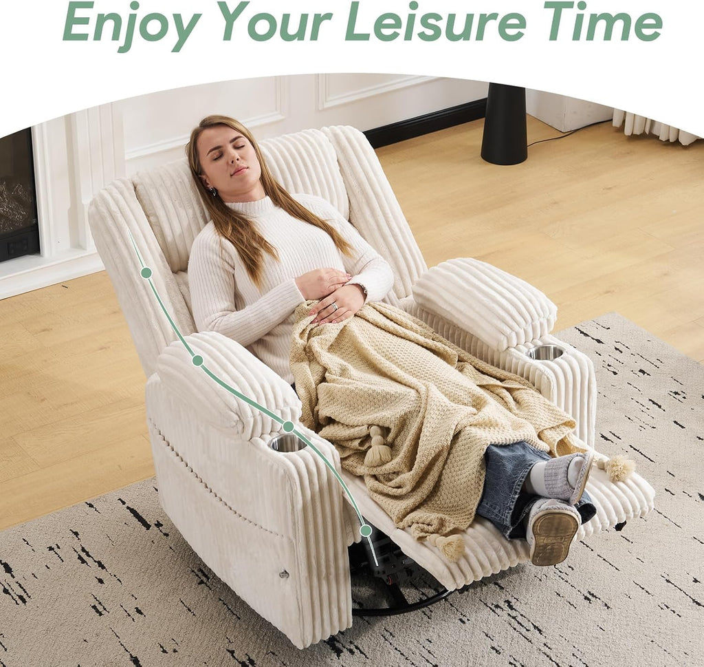 Power Recliner Chair with Massage and Heat, Oversized Swivel Rocker Recliner for Adults with Adjustable Headrest