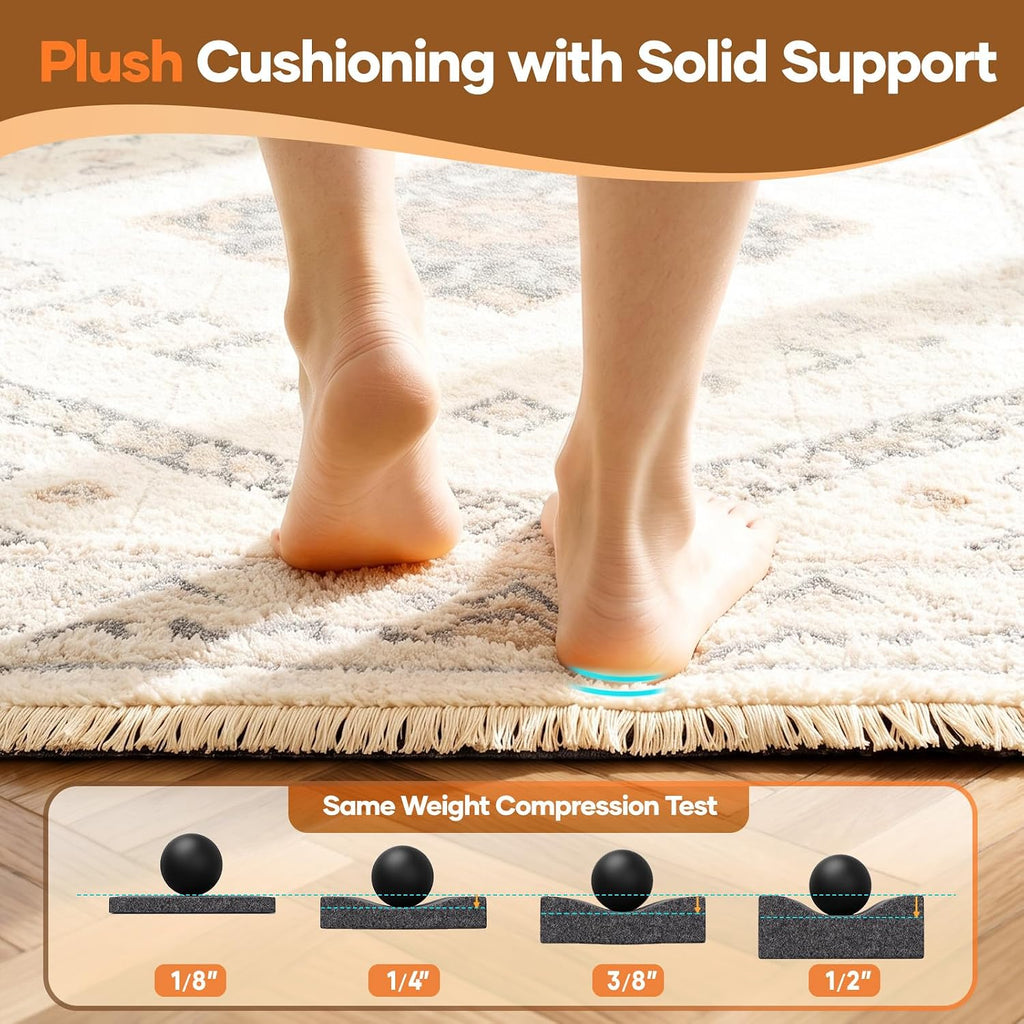 Non Slip Cushioned Rug Pad Gripper, Felt and Silicone Backing, 8 x 10 Ft, 3/8 inch Thick Carpet Liner Protector Mat - Set of 99