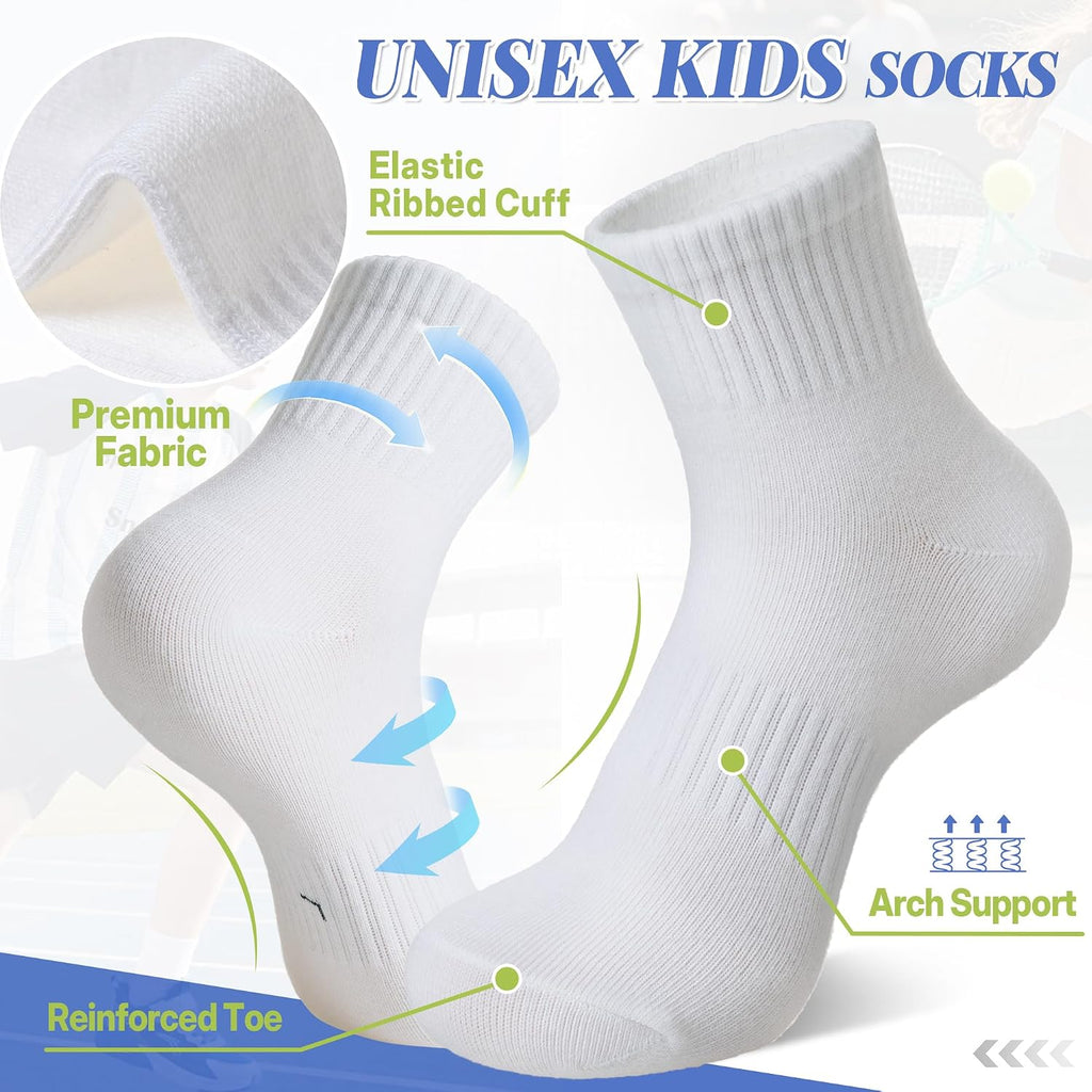 Kids Ankle Athletic Socks Boys Girls Youth Teen Quarter Cotton Sports Running Mini Crew Sock 6 Pairs