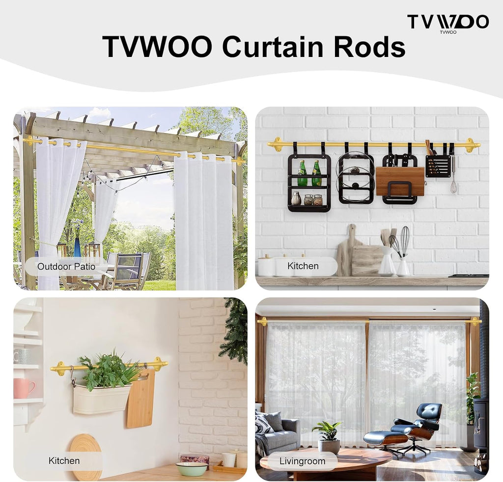 Gold Wrap Around Curtain Rods 2 Pack:Small Blackout Adjustable Window Curtain Rod for Bedroom Kitchen Apartment