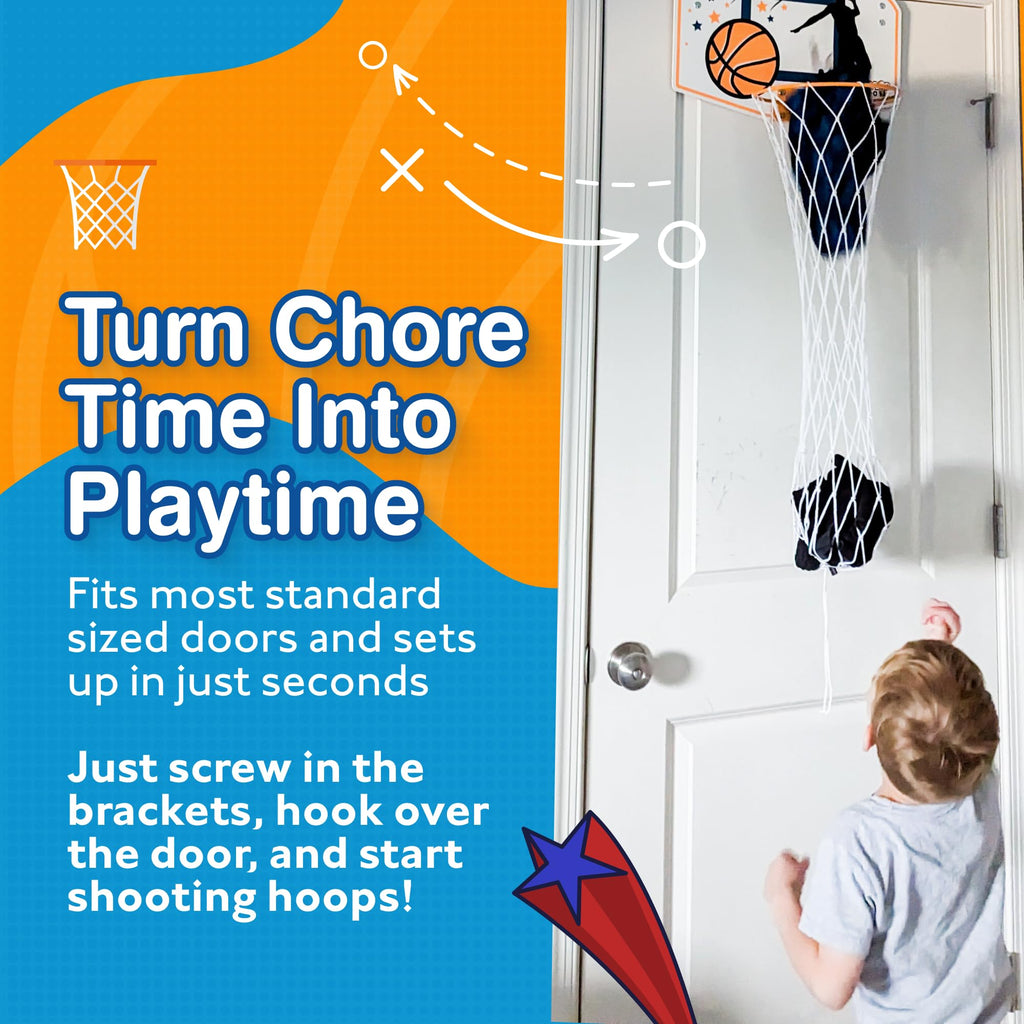 Over the Door Hanging Laundry Hamper - Basketball Hamper - Boys