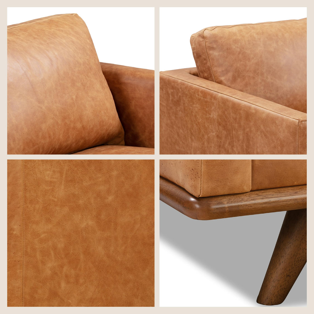 & BARK Nolita 85" Leather Sofa - Full-Grain Italian Aniline Leather, Feather-Down Comfort, Solid Wood Base - Cognac