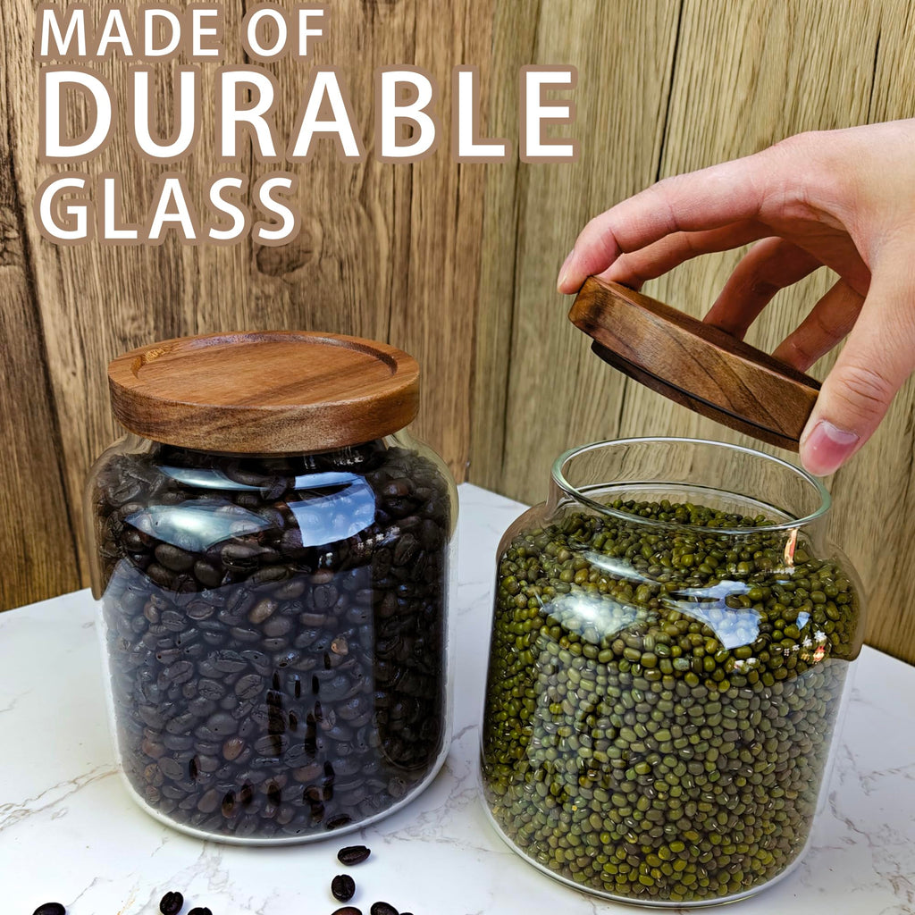 1PC Glass Storage Jars with Airtight Lids, 64 fl oz (1900ml) coffee container with Wooden Lid, Glass Pantry Canister