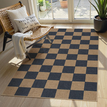 Checkered Easy Jute 3x5 Outdoor Rug, Washable Rugs