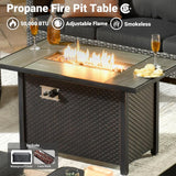 7 Pieces Patio Furniture Set with 42" Fire Pit Table, Outdoor Wicker Sofa with Swivel Chairs