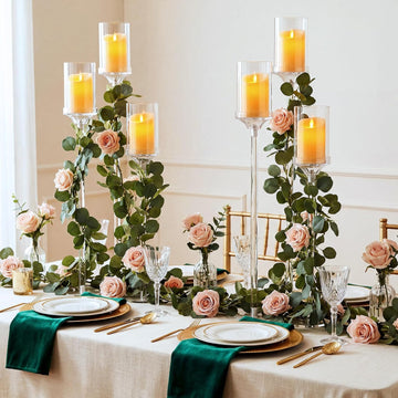 2 Pcs 3 Arms Acrylic Candelabras with Lampshade Set 30 Inch Wedding Table Candelabra Centerpieces Clear Candle Holder