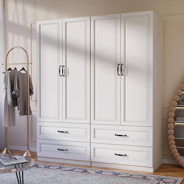 White Armoire Wardrobe Closet with 4 Drawers, 75" Tall x 63" Wide